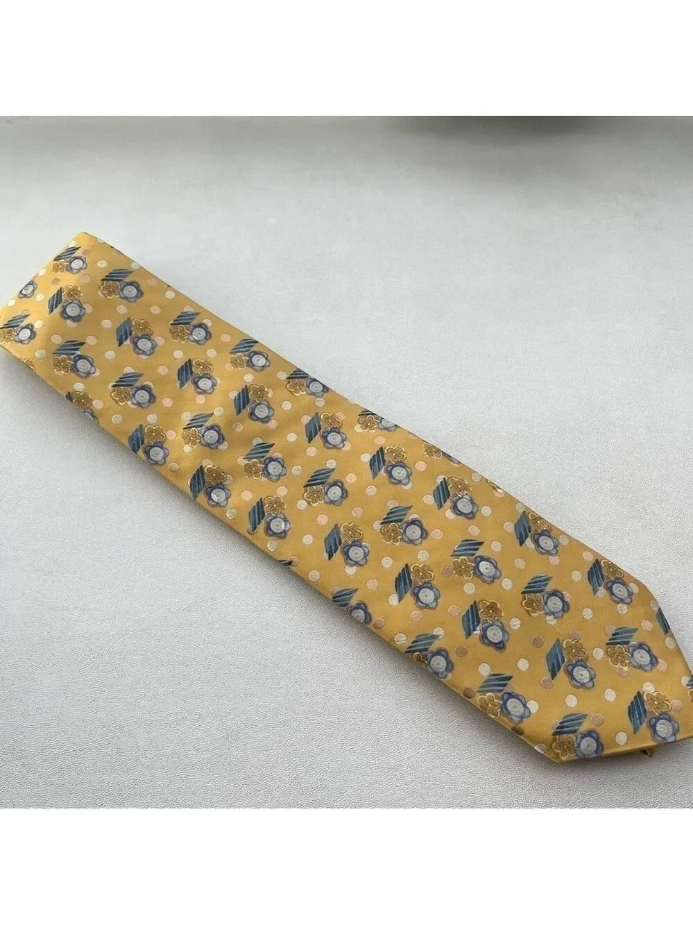 NWT Jos A Bank Mens Signature Gold Limited Edition Silk Floral Tie Gold Blue